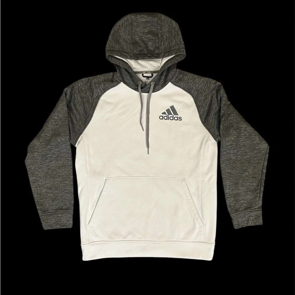 Adidas Climawarm Gray and White Raglan Hoodie Sweatshirt